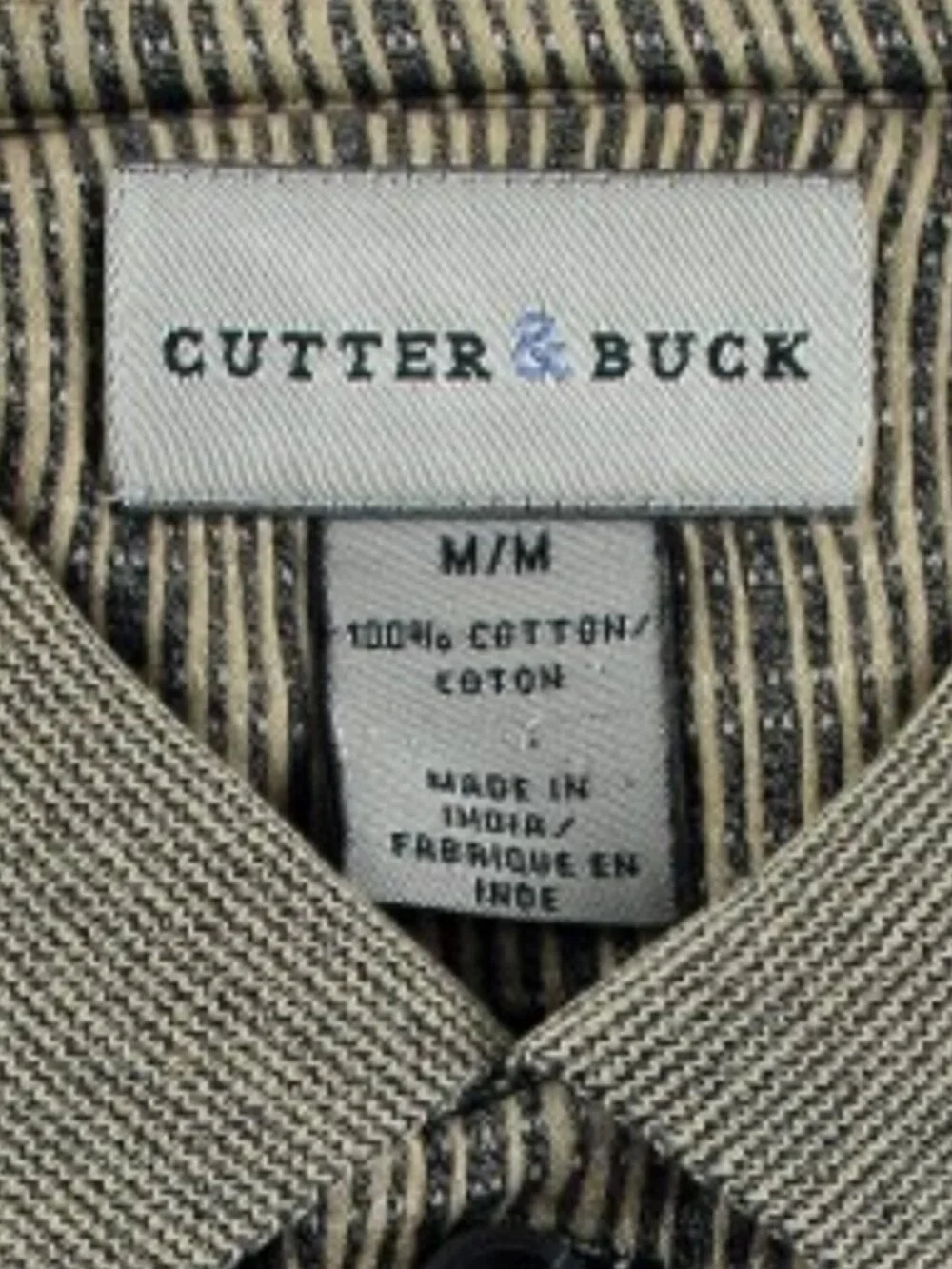 CUTTER & BUCK Tan with Black Striping Knit Pullover Shirt 100% Cotton Size M - Picture 2 of 4